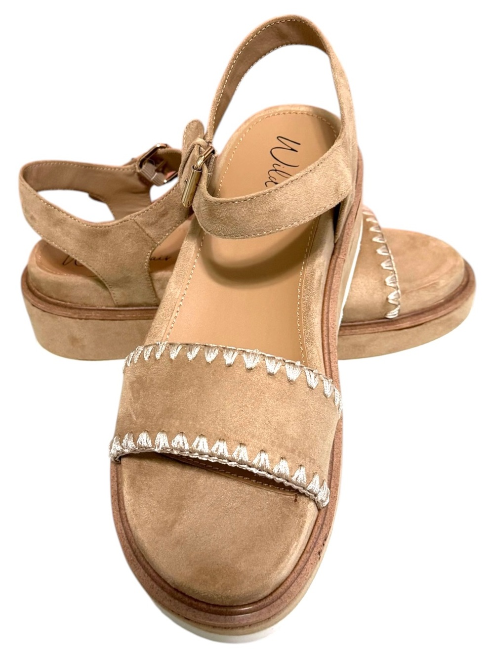 NWOT Wild Pair Quarry Rock Tan Suede Platform Sandals Ankle Strap Women’s 8.5M